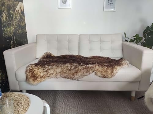 Hollert Lammfell geflammt Kurzhaar Schwarz/Weiß & Braun&Weiß Merino Schaffell Echtfell Läufer Deko Teppich Sitzunterlage Couchauflage Größe 120-130, Farbe Stracciatella