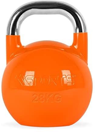 MSPORTS Kettlebell Competition 4-32 kg inkl. Übungsposter | Professional Studio Qualität | Wettkampf Kugelhantel (28 kg - Rot)