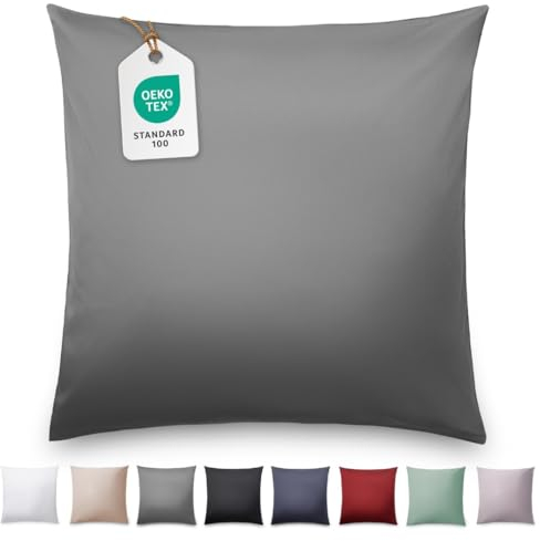 Blumtal Mako Satin Kissenbezug 80x80 Baumwolle Anthrazit - Kopfkissenbezüge aus 100% Baumwolle - Edle Glanzoptik & Reißverschluss - Satin Kissenbezug für Kopfkissen 80x80 Dekokissen & Sofakissen
