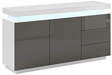 MB Muebles Bonitos, Buffet Osim pour Salon et Salle à Manger Moderne avec Lumière LED, Meuble en PVC Haute Brillance, Couleur Blanc et Gris, 150x80x45 cm