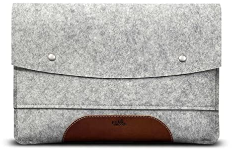 Pack & Smooch Hülle für MacBook Pro 16 (2021-2023) | MacBook Hülle Case Sleeve | 100% Wollfilz Und Pflanzlich Gegerbtes Leder | Handmade in Germany | Farbe in Grau/Hellbraun