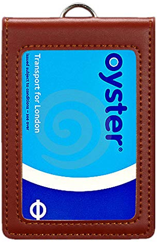 Hibate Genuine Leather Oyster Card Holder Bus Travel Pass Holders - Brown