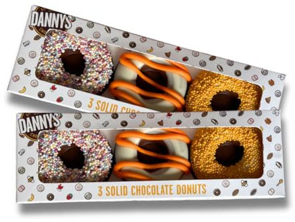 Danny's Chocolate Doughnuts Selection Box 2 x 150g Packs | Solid Hand-made chocolate 6 x 50g Medium Sized Donuts | Father's Day Gift | Birthday Gifts