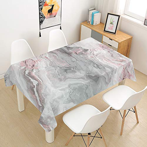 Morbuy Tischdecke Abwaschbar, Marmor Drucken Tischtuch Rechteckig Tischwäsche Gartentischdecke Outdoor Tischdekoration Wasserdicht Polyester Ölfest Pflegeleicht (140x160cm,Grau rosa)