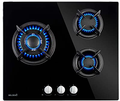BELDEKO - Plaque de cuisson 3 ZONES VERRE NOIR - GAZ BOUTEILLE