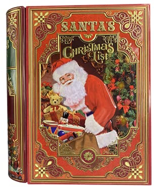 Blechdose in Form eines Weihnachsts-Buches Santa´s List Keksdose Deko Box Retro Dose sehr groß Aufbewahrung, ca. 24.5 x 21 x 9 cm