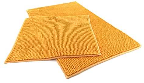 heimtexland ® Badvorleger Chenille Super Flauschig Saugstark Badteppich Badematte Ökotex Typ771 Orange Set 45x50 / 50x80 cm