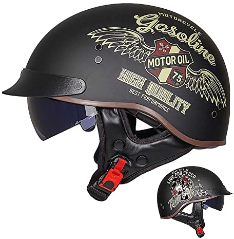 ACLFFSHOP Halbschalenhelm mit ECE, Jethelm Retro, Chopper Helm, Retro Motorrad Helm, Scooter-Helm, Offenem Helm, mit Sonnenblende und Herausnehmbares Atmungsaktives Futter M~XXL 57~64CM