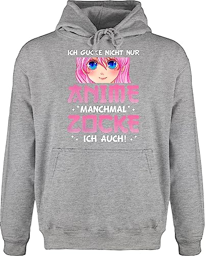 Shirtracer Hoodie Herren Pullover Männer - Ich gucke Nicht nur Anime manchmal zocke ich auch - Manga Fans Anime Geschenke - L - Grau meliert - Oberteile Geschenk+Anime guck jh001 Pulli Oberteil