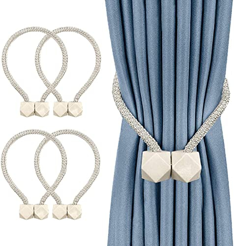NIAWECAN Lot de 4 Embrasse pour Rideaux Magnétique, Attache Rideau Corde Polyester Reinforcée, Embrasse Rideau pour Salon, Chambre, Bureau, Salle de Bain, Beige