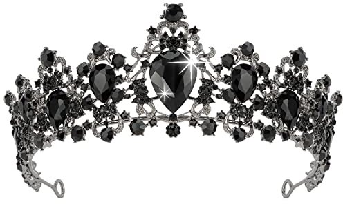 Didder Barock Vintage Strass Tiara, Royal Crystal Crown Schwarz Tiaras für Frauen Prinzessin Krone Tiaras für Mädchen Braut Haarschmuck für Hochzeit Abschlussball Festzug Geburtstag Party