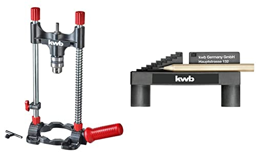 kwb Bohrständer mit Bohrfutter, Sechskant-Antrieb/Mobiler Bohrständer für Akku-Schrauber und Bohrmaschinen & Mittenfinder/Center-Finder zur Mittel-Punkt Ermittlung inkl. Bleistift und Magnet-Funktion