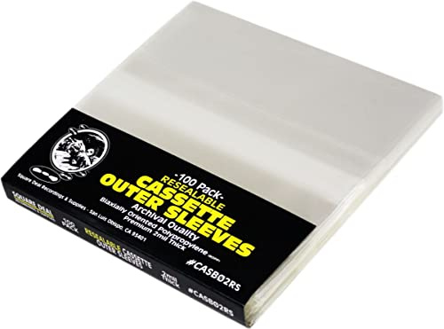 (100) Cassette Sleeves - RESEALABLE Premium 2mil Thick - Archival Quality, Crystal Clear - Holds 1 Standard Cassette - #CASB02RS