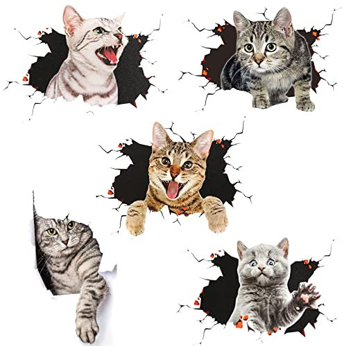 Hole View Cat 3D Wall Sticker Kitten Toilet Stickers Vinyl Cats Wallpaper Murals Art Home Decor Cat Decal for Bedroom,Fridge,Car,Toilet Seat, House Wall,DIY Decoration