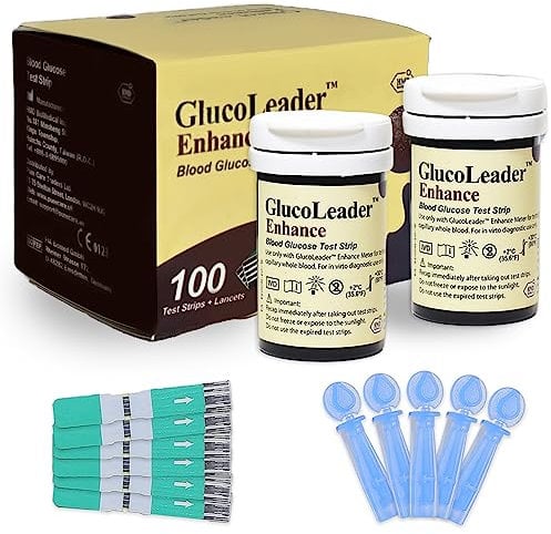 100 Test Strips & 100 Lancets for GlucoLeader Enhance Blood Sugar Monitor - Made in Taiwan - (Meter not Included).