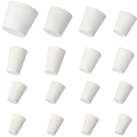 Pinenuts Solid Rubber Stopper, 16 Pcs Solid Rubber Bungs Laboratory Rubber Plug Pipe Tank Bottle Sealing Plug Tapered Hole Bung, 8 Assorted Sizes