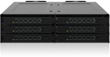 ICY DOCK 6 x U.2 / U.3 NVMe PCIe 4.0 64Gbps SSD (7mm) zu 3 x SlimSAS 8i (SFF-8654) Wechselrahmen-Gehäuse in 1 x 5,25 Schacht schwarz komplett Metall - ToughArmor MB118VP-B