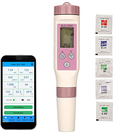 PH-mètre Bluetooth Intelligent avec ATC, Testeur 7 en 1 PH/TDS/EC/ORP/SG/salinité/température, Stylo Testeur de qualité de L'eau pour Piscines, Culture Hydroponique, Aquariums