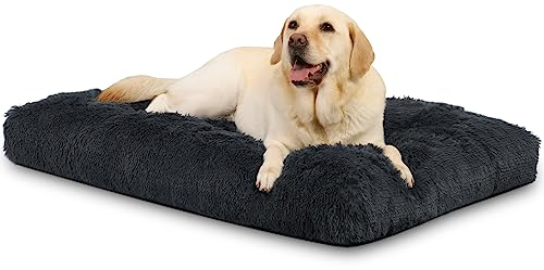 KSIIA Cuscino per Cani Taglia Grande e Media, Cuccia Cane Interno, 90x60cm, Peluche Morbida e Soffice, Base Antiscivolo, Lettino per Cani, Lavabile in Lavatrice, Materassino Cane, Grigio scuro