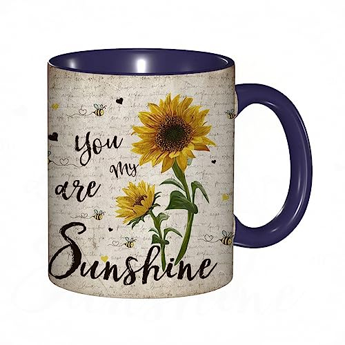 Tasse Keramik You are My Sunshine Atmungsaktive Sonnenblumen-Retro-Zeitung Kaffeetassen Große 330ml Mit Henkel 100% Handbemalt Trinkgläser Mit Griff Personalisierte Geschenk