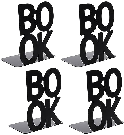 Lvjkes Serre Livre, 4 Serre-Livres en métal, Serre-Livres évidés, adaptés pour Apprendre à Lire, bibliothèque Scolaire pour Enfants et Stockage de Bureau à Domicile (Motif: Book)