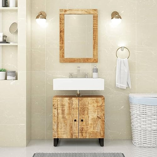 puraday Waschbeckenunterschrank Massivholz Mango und Holzwerkstoff 62x33x58 cm Badezimmer Unterschrank Badezimmerschränke Vorratsschrank Badmöbel Badunterschrank für Badezimmer Langlebig und Robust