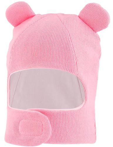 LACOFIA Baby Schalmütze Kleinkind Mädchen Schlupfmütze Kinder Warm Wintermütze Earflap Beanie Strickmütze Bär Hut mit 2 Öhrchen Rosa 6-12 Monate S