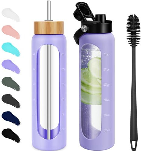 FULBEVY 32 oz Glass Water Bottles (Purple)