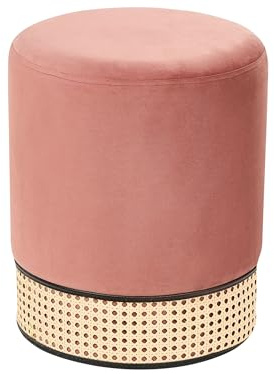 Beliani Pouf Hocker Samt rosa einfarbig rund ⌀ 35 cm mit Weiner-Geflecht modern Yankton