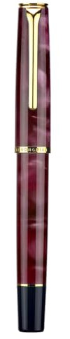 Hong Dian N12 - Penna stilografica a pistone punta morbida extra sottile, acrilico rosso vino e design aerodinamico classico con custodia in metallo