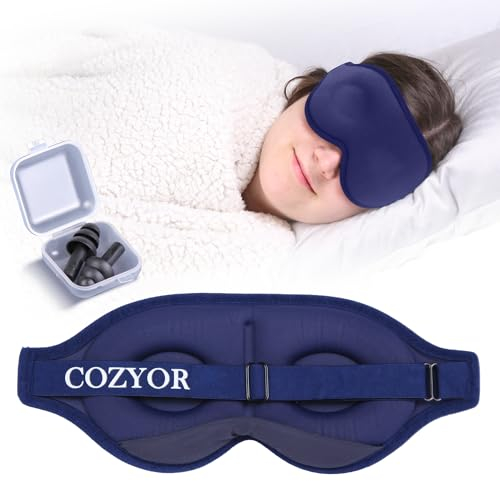 Cozyor Schlafmaske mit 3D Polster 100% dunkel für Seitenschläfer mit Silkon Ohrstöpseln Augenmaske weich für Flugzeug, blau Ocean, Schlafbrille mit verstellbarem Gummiband für Erwachsene & Kinder