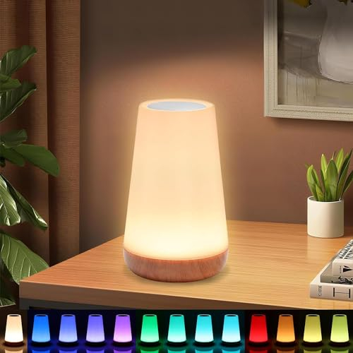 HOOMOOZ Lampada da Comodino, Luce Notturna LED senza Fili, Abat Jour con Touch Dimmerabile e Telecomando, 13 Colori RGB, 5 Luminosità, USB Ricaricabile, per Camera da Letto, Soggiorno, Bar, Ristorante