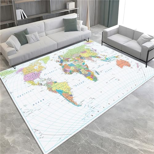 Teppich 160x230 Farbe der Weltkarte Kinder Teppich Dekoration Schlafzimmer Kinderzimmer Wohnzimmer, Modern rutschfest Waschbar Flanell Kinderteppiche Heimdekoration