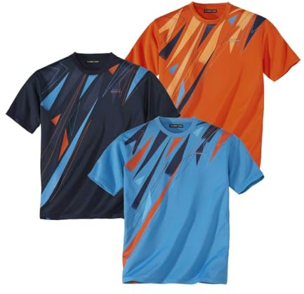 ATLAS FOR MEN - 3 Pack Men's T-Shirts - Breathable Short Sleeve Tops with Summer Prints - Activewear - UK Sizes S to 4XL