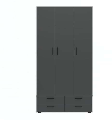 Oggi Italo Dreitüriger Schrank mit 4 Anthrazit-Schubladen, 5 Regalböden, 1 Stange - 110,7x214x51,9 cm, Laminat, tworzywo sztuczne Handgriffe