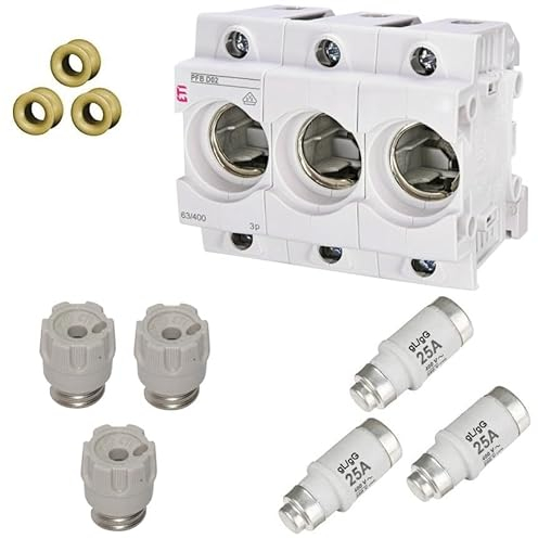 Elektro Butler Neozed Sicherungssockel mit Schraubkappen Schmelzsicherungen und Passhülsen (D02-3 x 25 Ampere (gelb))