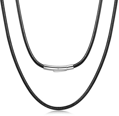 Inscca Collier Cuir avec Fermoir 3mm Cordon pour Pendentif 70 cm Homme avec Fermoir Acier Inoxydable Enfant Gracon Longue Grosse Chaine pour Femme Cadeau Fetes des Peres Petit Ami Valentin