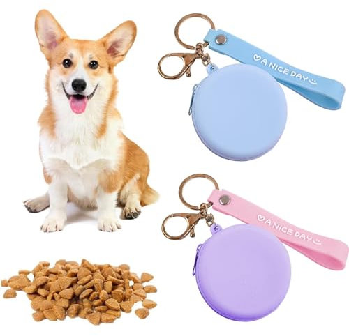 PRVCFZ 2PCS Silicone Dog Treat Pouch Small Bag,Puppy Treat Pouch, Dog Treat Pouches for Training,Dog Treat Bag, Pet Treat Pouch,Portable Training Bag(Blue and Purple)