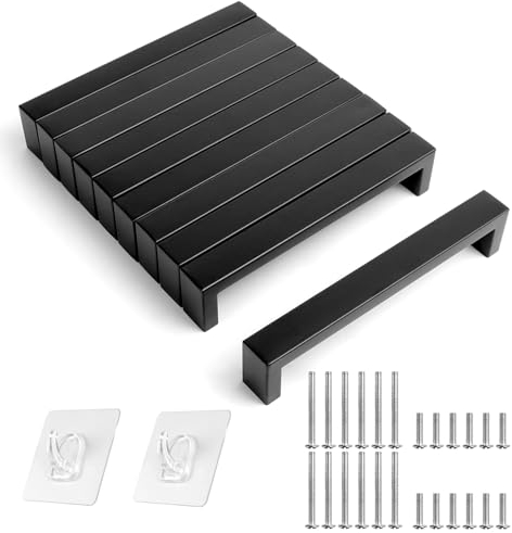 Upgrade 20mm Breit-10 Stück Schrankgriffe Schwarz Matt Edelstahl, Küchengriffe mit Schrauben,Möbelgriffe 128mm Lochabstand, Griffe für Küchenschränke Türgriff Kommode Schubladengriffe Stangengriffe