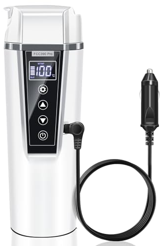 GRACEALL Bouilloire de Voyage de Voiture 12v 24v avec Prise de Voiture, Bouilloire électrique de Voyage Portable pour Voitures, Camions, Taxis, 450 ml Acier Inoxydable 304