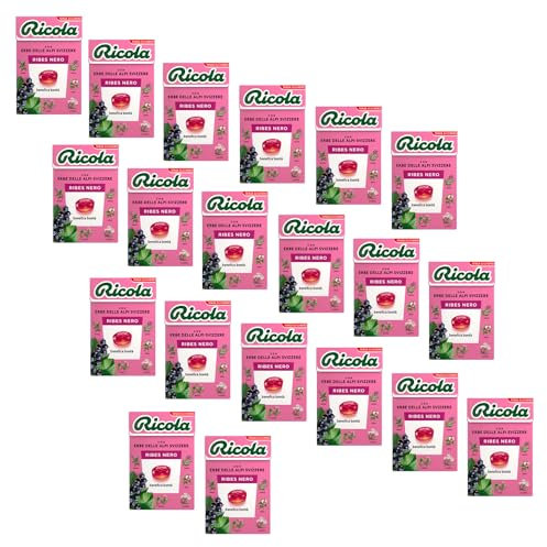 Ricola® | Caramelos duros de grosella negra | Caramelos de Hierbas Suizas Sin Azúcar - 20 Cajas (1000 Gr)