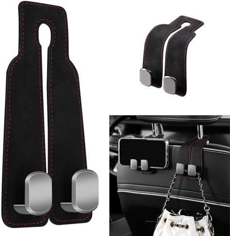 2Pcs Car Seat Back Double Hook, Headrest Hooks for Purses and Bags, Mobile Phone Holder, Multifunctional Purse Holder (Black)