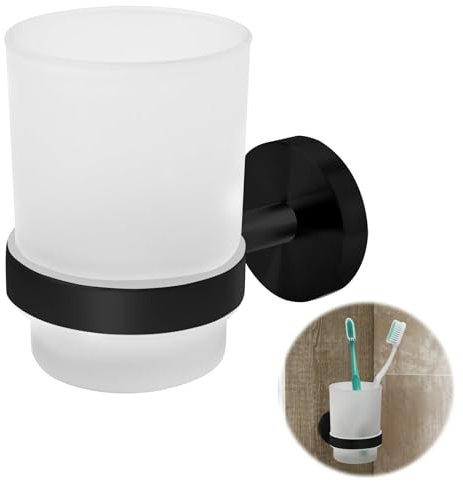 Black Large Capacity, Easy Clean Wall Mounted Toothbrush Holder, Hygienic Stainless Steel Toothpaste and Razor Storage, 2 Way Automatic Self Adhesive Installation for Bathroom, No Drilling Required