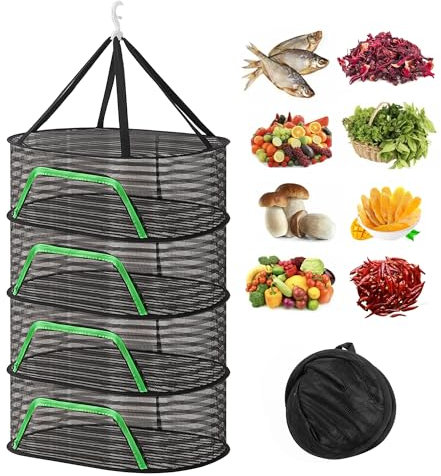 gexuamz Trockennetz für KräUter, 4-Lagiges Kräutertrockner Hängend Mit Oberhaken, Pflanzen Trocknungsnetz Mit Reißverschluss zum Trocknen von Fisch, Fleisch und Blumen, Schwarz.