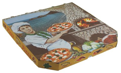 SWS 100 Pizzakartons aus Mikrowellpappe 33x33x3 cm, stabil für heiße Pizza