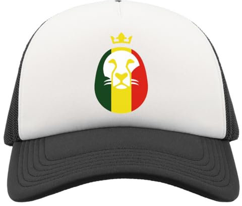 Atspauda Lion of Judah King Symbol of Rastafari Art Half Mesh Trucker Cap Baseball Hat Snapback Black, Schwarz , Einheitsgröße