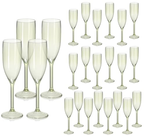 XUWAIDSGN 24 Pcs Champagne Flutes Plastic Wine Glasses Bulk Vintage Champagne Flutes Mimosa Bar Glasses Stemmed Drinking Cups 5.4OZ for Christmas Birthday Wedding Bride (24, Sage Green)