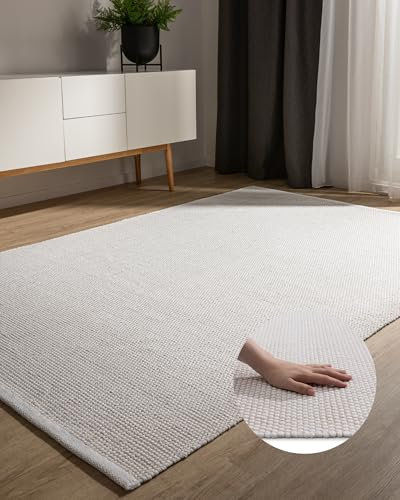 benuta Basic handgewebter Baumwollteppich Ron - Weiß 300x400 cm - Handwebteppich aus 100% Baumwolle - Style: Uni, Minimalistisch, Natural Living - Pflegeleicht für Wohnzimmer Schlafzimmer