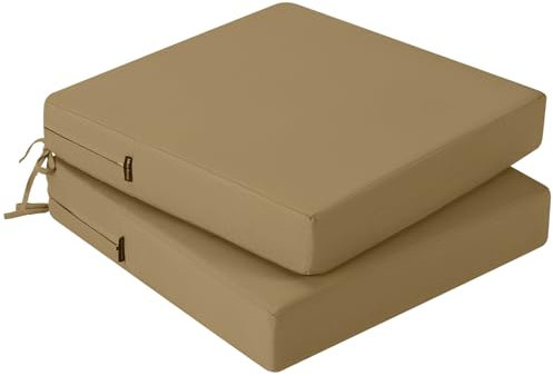 PRIMEPATIO Stuhlkissen für den Außenbereich 2er-Set, wasserdichte Sitzkissen für den Außenbereich, farbechte Terrassenstuhlkissen mit Bändern, Terrassenmöbel, Gartensofa, 45x45cm, Braun