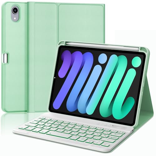 WINCHKING Clavier pour iPad Mini 7 2024, Coque Clavier pour iPad Mini 8,3 Pouces 7 2024/ Mini 6 2021, Touch,Rétroéclairage 7 Couleurs